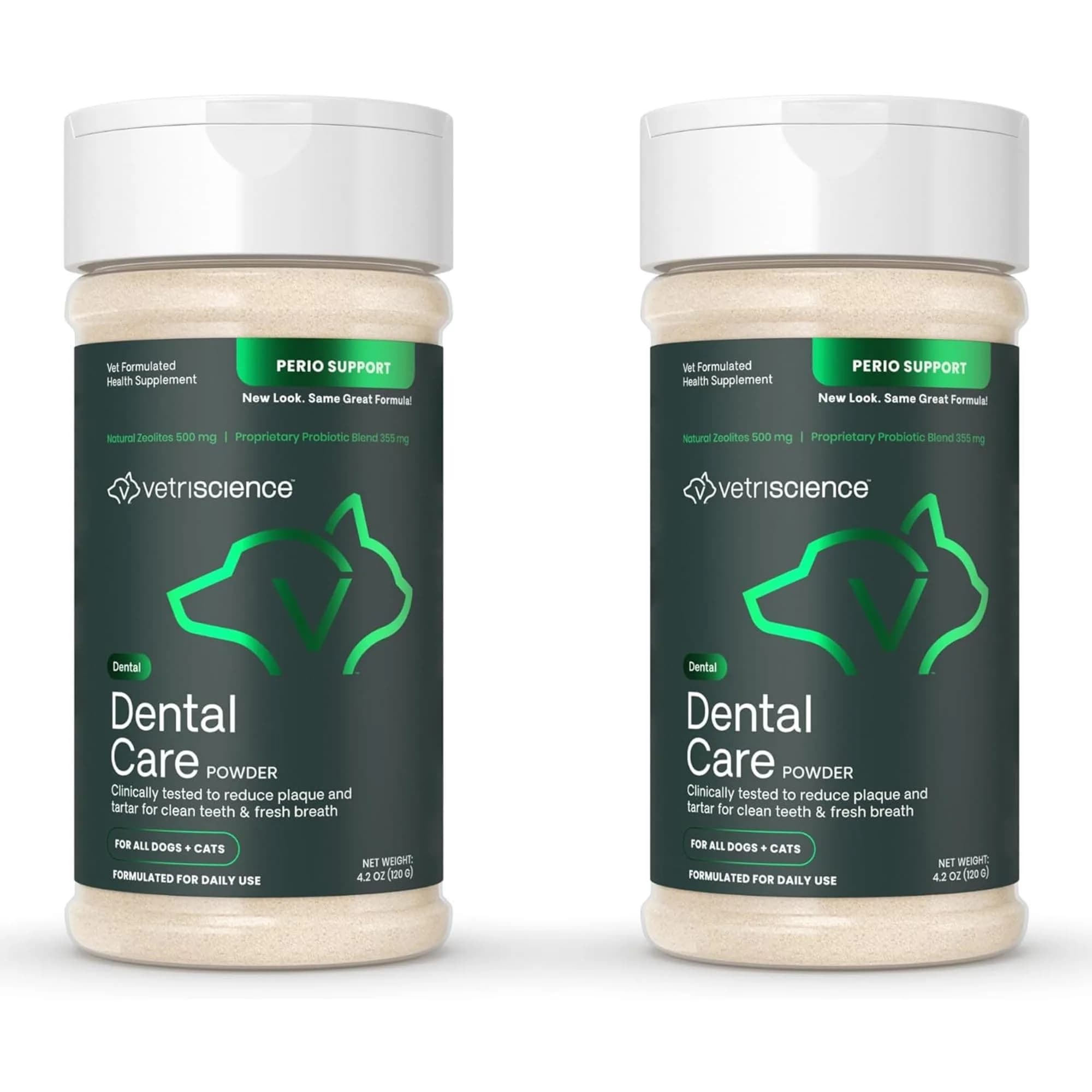 VetriScience Dental Care Powder for Dogs and Cats 2 X 4.2 Oz | Clinically Tested Oral Support — Unflavored