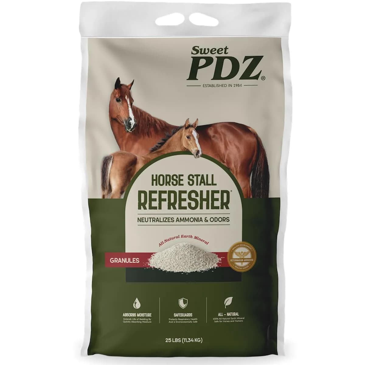 Sweet PDZ Horse Stall Refresher Granules 25 lbs | Odor Eliminator & Moisture Absorber — 25 lbs