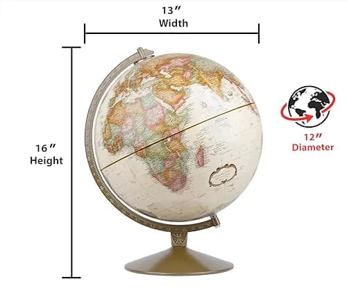 Replogle Franklin World Globe 12" Diameter Raised Relief Antique Ocean | U.S. Cartography thumbnail 6