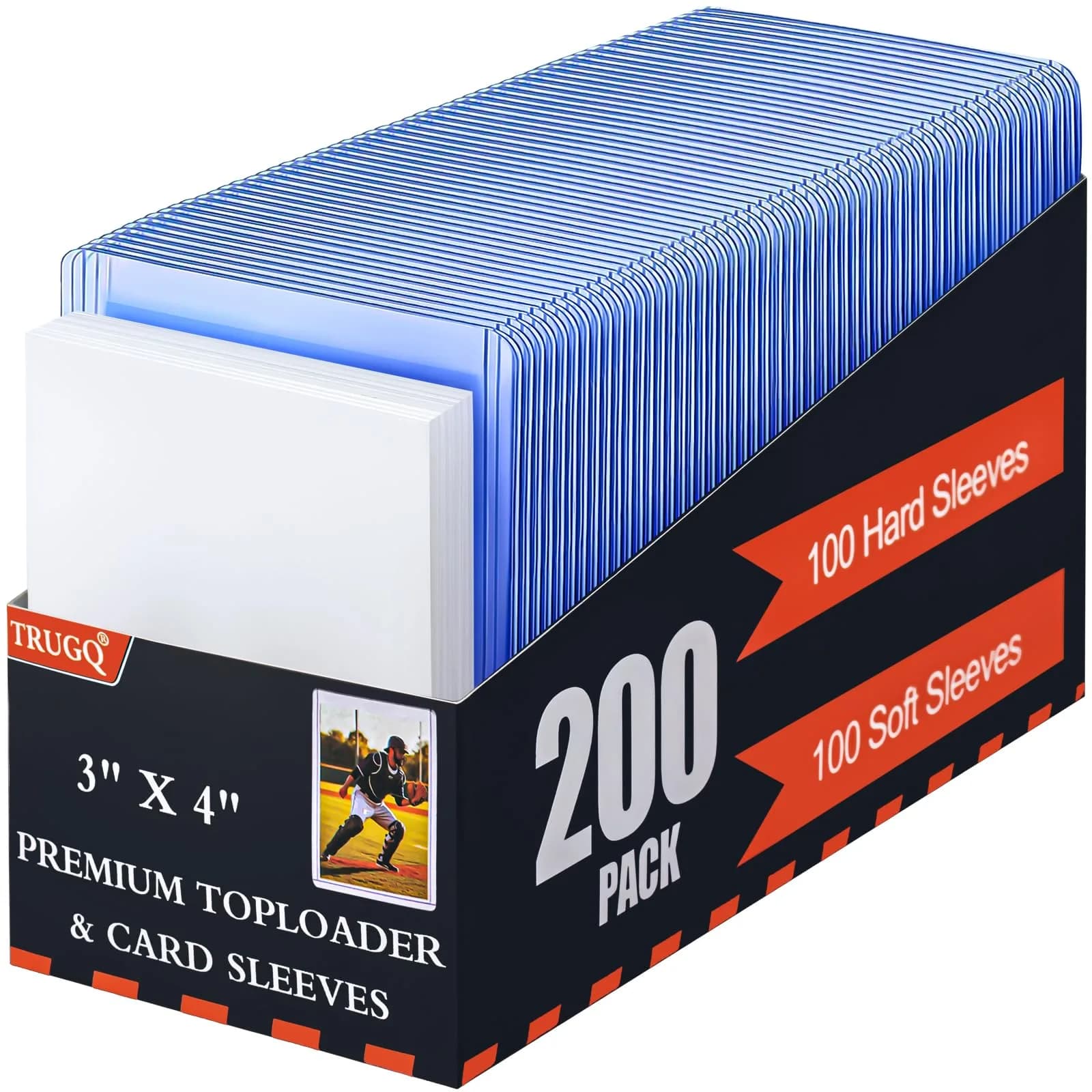 TRUGQ 200 Card Sleeves & Toploaders Set | Premium Card Protection for Sports & Collectible Cards (100 Hard + 100 Soft) - main product image