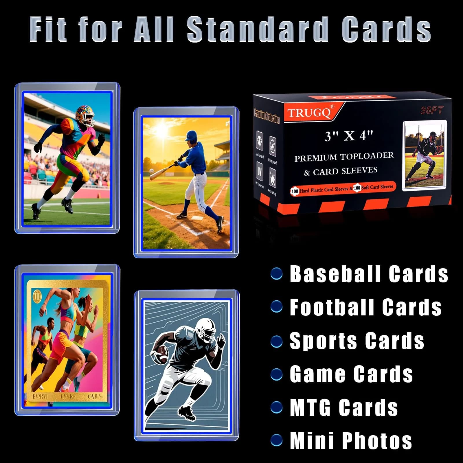 TRUGQ 200 Card Sleeves & Toploaders Set | Premium Card Protection for Sports & Collectible Cards (100 Hard + 100 Soft) - view 3