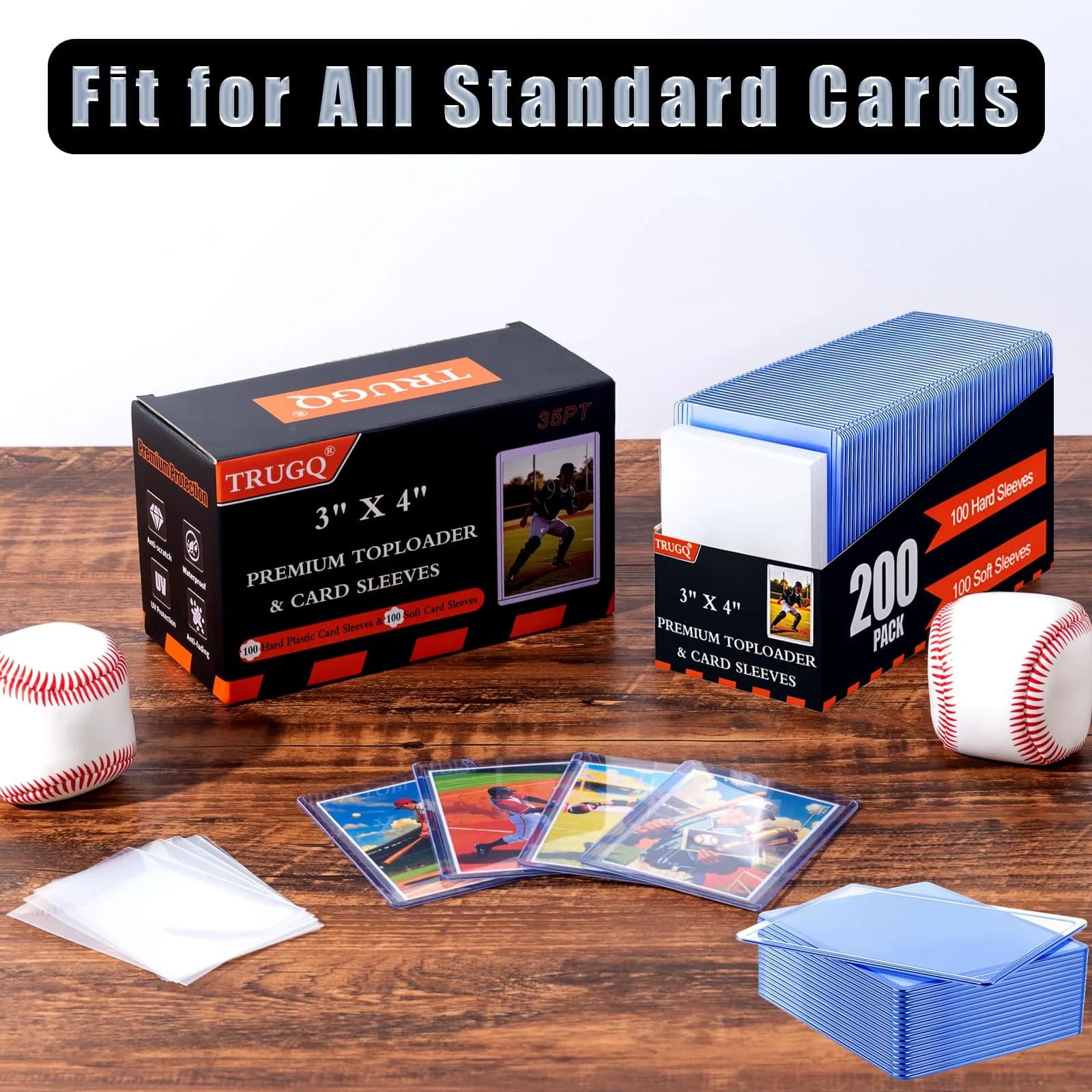 TRUGQ 200 Card Sleeves & Toploaders Set | Premium Card Protection for Sports & Collectible Cards (100 Hard + 100 Soft) - view 6