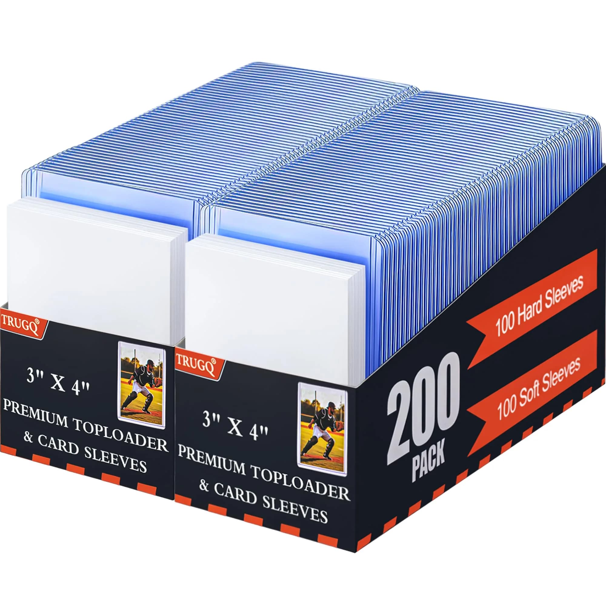 TRUGQ 200 Card Sleeves & Toploaders Set | Premium Card Protection for Sports & Collectible Cards (100 Hard + 100 Soft) — 200 Hard Sleeves+200 Soft Sleeves