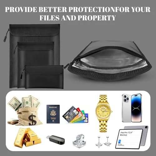 Lihengkong Fireproof Waterproof Document Bag 3-Pack Black | Extreme Fire & Waterproof Security for Valuables thumbnail 6