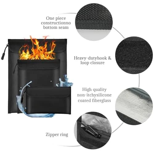 Lihengkong Fireproof Waterproof Document Bag 3-Pack Black | Extreme Fire & Waterproof Security for Valuables thumbnail 3