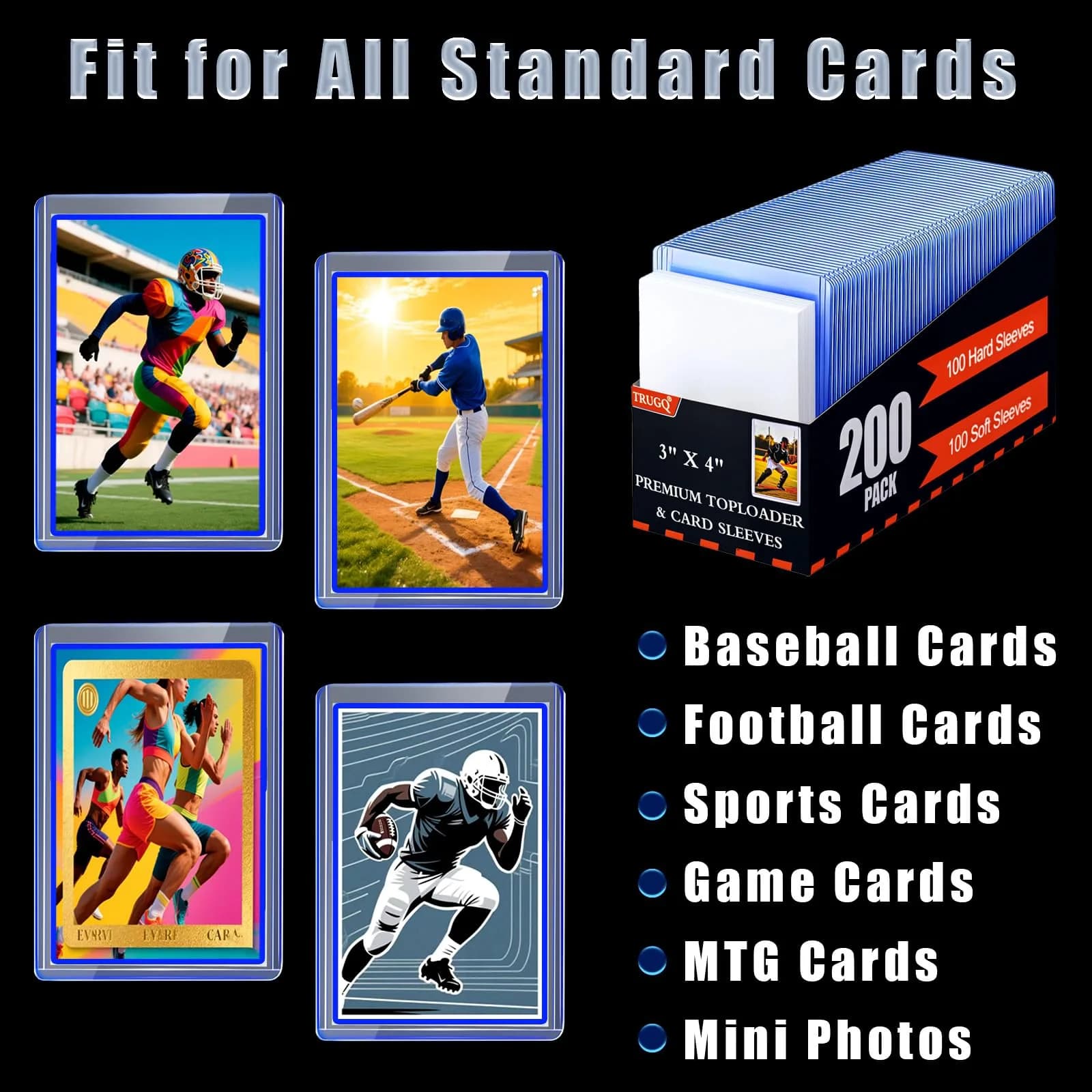 TRUGQ 3"x4" Card Toploaders & Soft Sleeves (1000 Hard + 1000 Soft) | Protects Standard Trading Cards up to 35pt - view 4