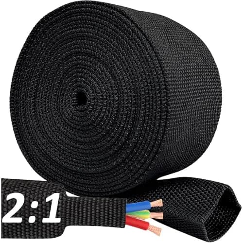 ROCKDIG 20 FT 1/4 inch 2:1 Heat Shrinkable Braided Sleeving | Abrasion & Moisture Protection, Flexible Wiring Harness Sleeve thumbnail 1