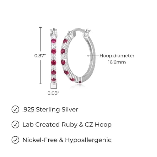 MORGAN & PAIGE .925 Sterling Silver Rhodium Plated Lab Created Ruby & Cubic Zirconia Hoop Earrings | Lightweight & Hypoallergenic (70-120 chars) thumbnail 2