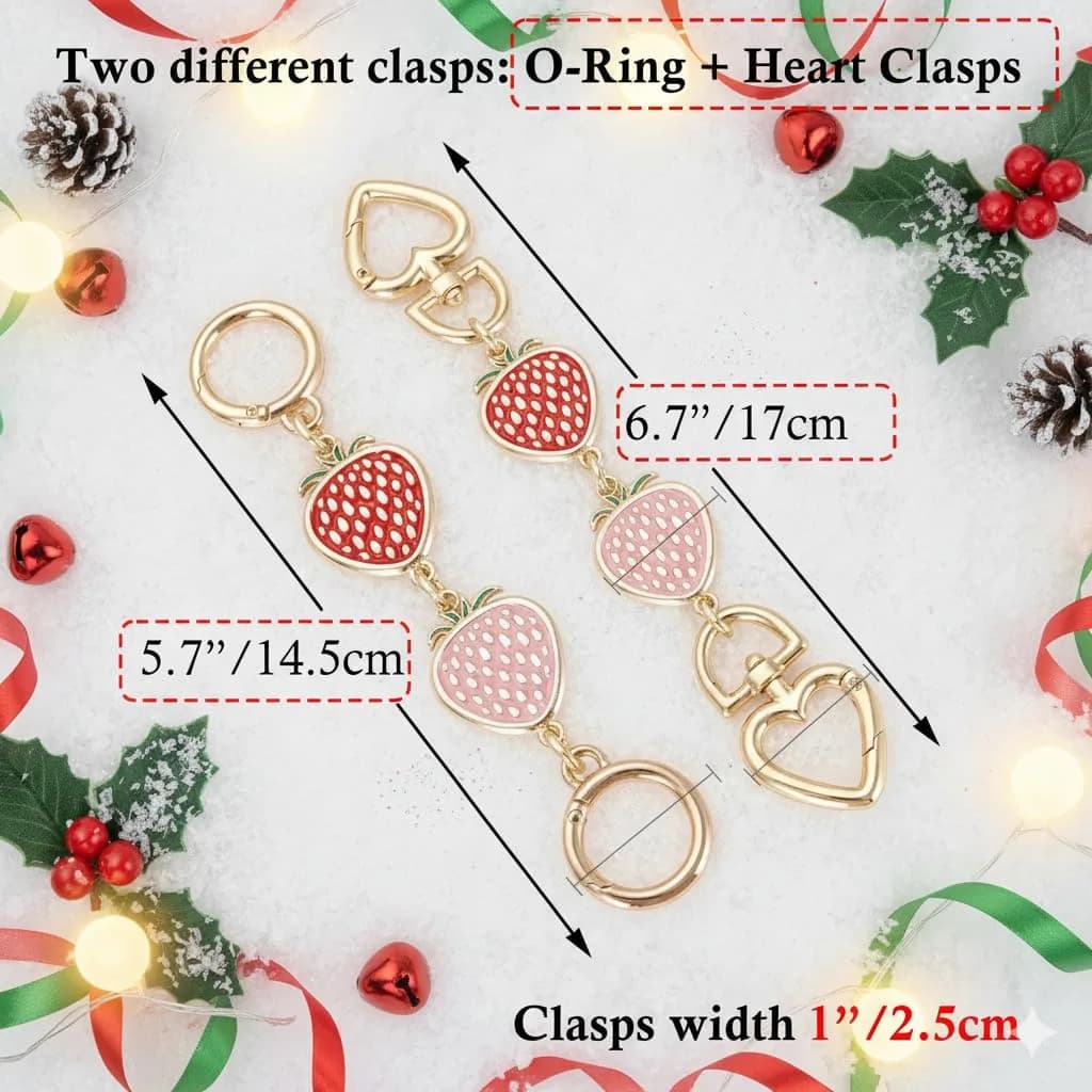 COICOIC Strawberry Purse Strap Extender - 12cm (4.7") | Cute Bag Chain Accessory - view 2
