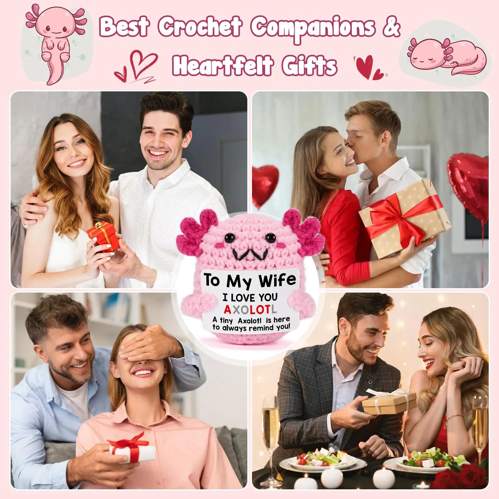 WEYON Mini Crochet Axolotl 8.9cm (3.5 inches) | "Wife" Style Romantic Gift - view 6