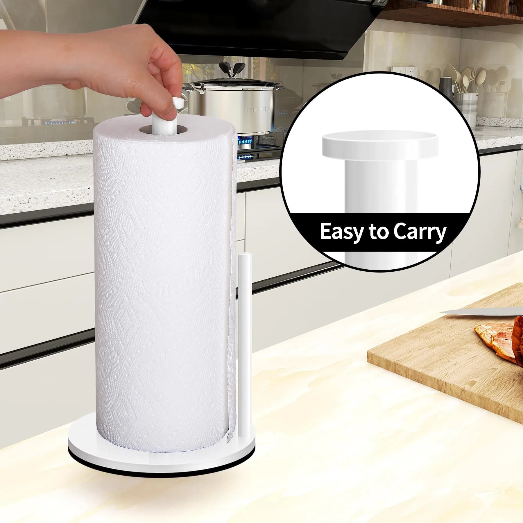OBODING White Paper Towel Holder Countertop | Stainless Steel Kitchen Organizer with Side Bar (12.2" H x 6.7" W) - view 4