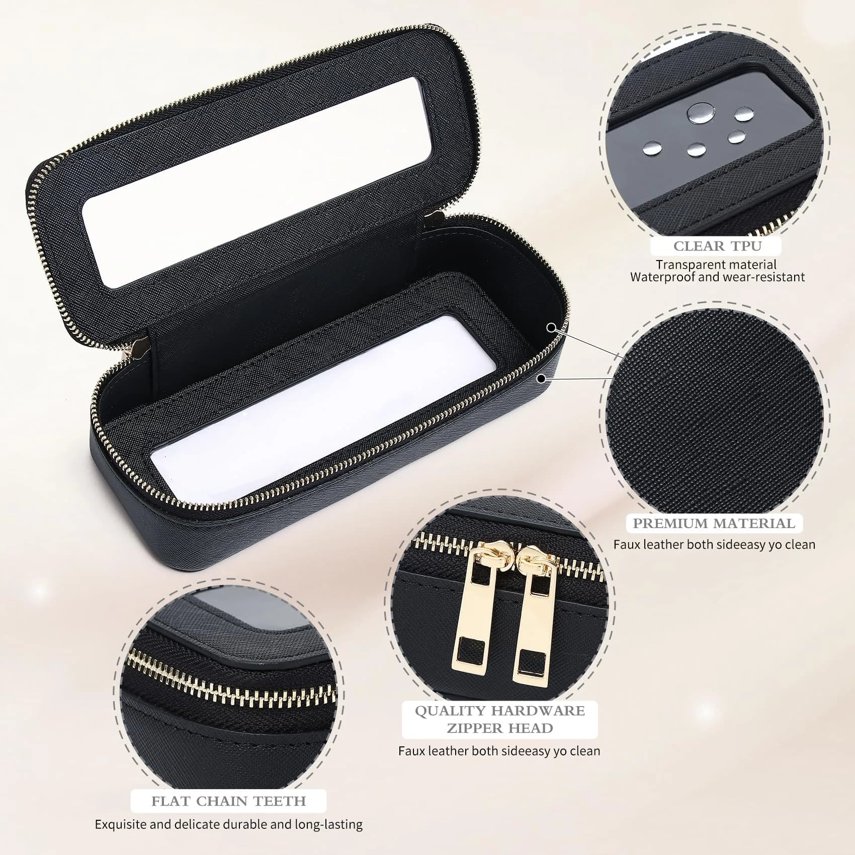 Pinkmik Travel Clear Makeup Bag Set (Black, M+SLIM) | TSA Approved Organizer with Waterproof Faux Leather - view 5