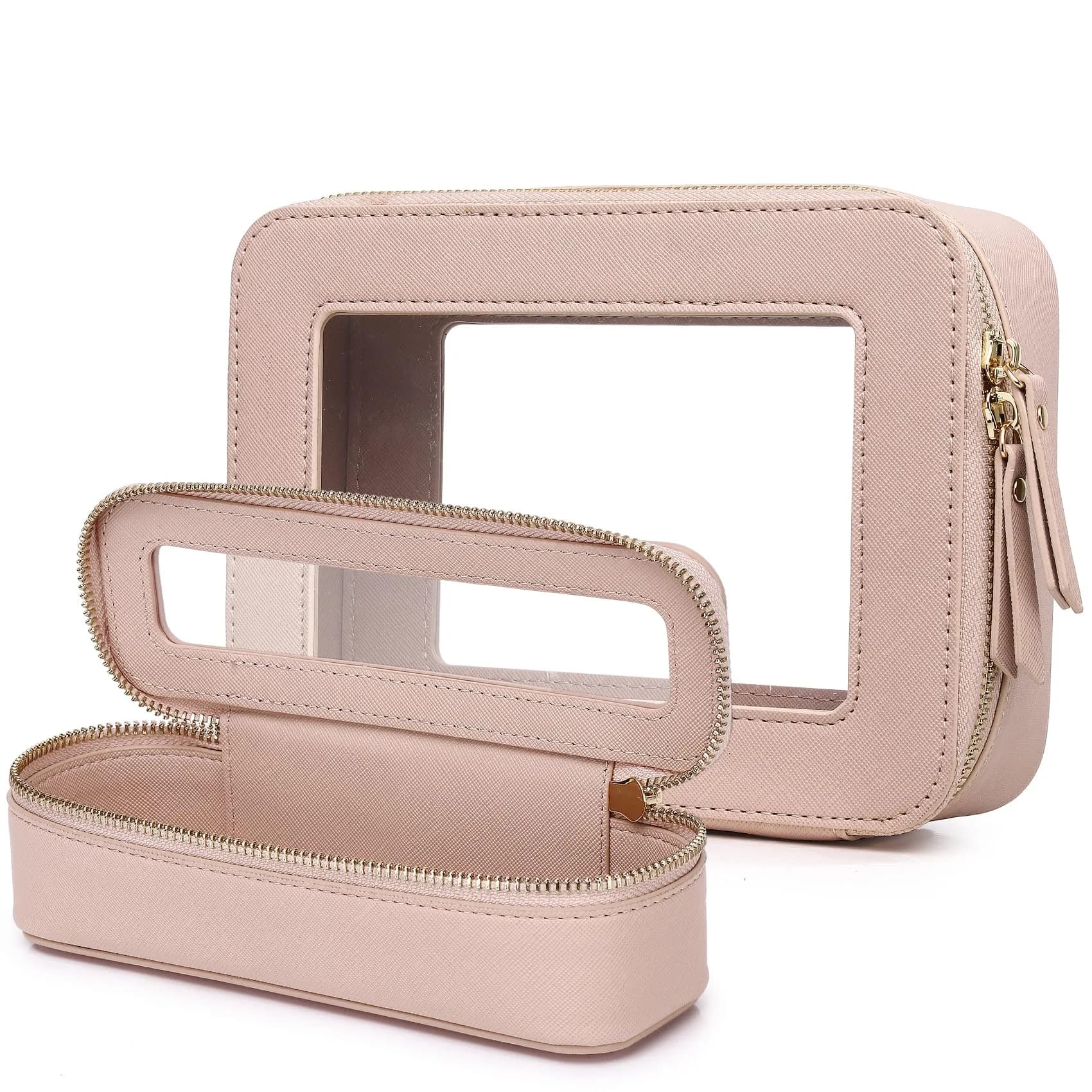 Pinkmik B1/Pink M+SLIM Clear Makeup Bag - Medium Slim TSA Approved Travel Cosmetic Case - main product image