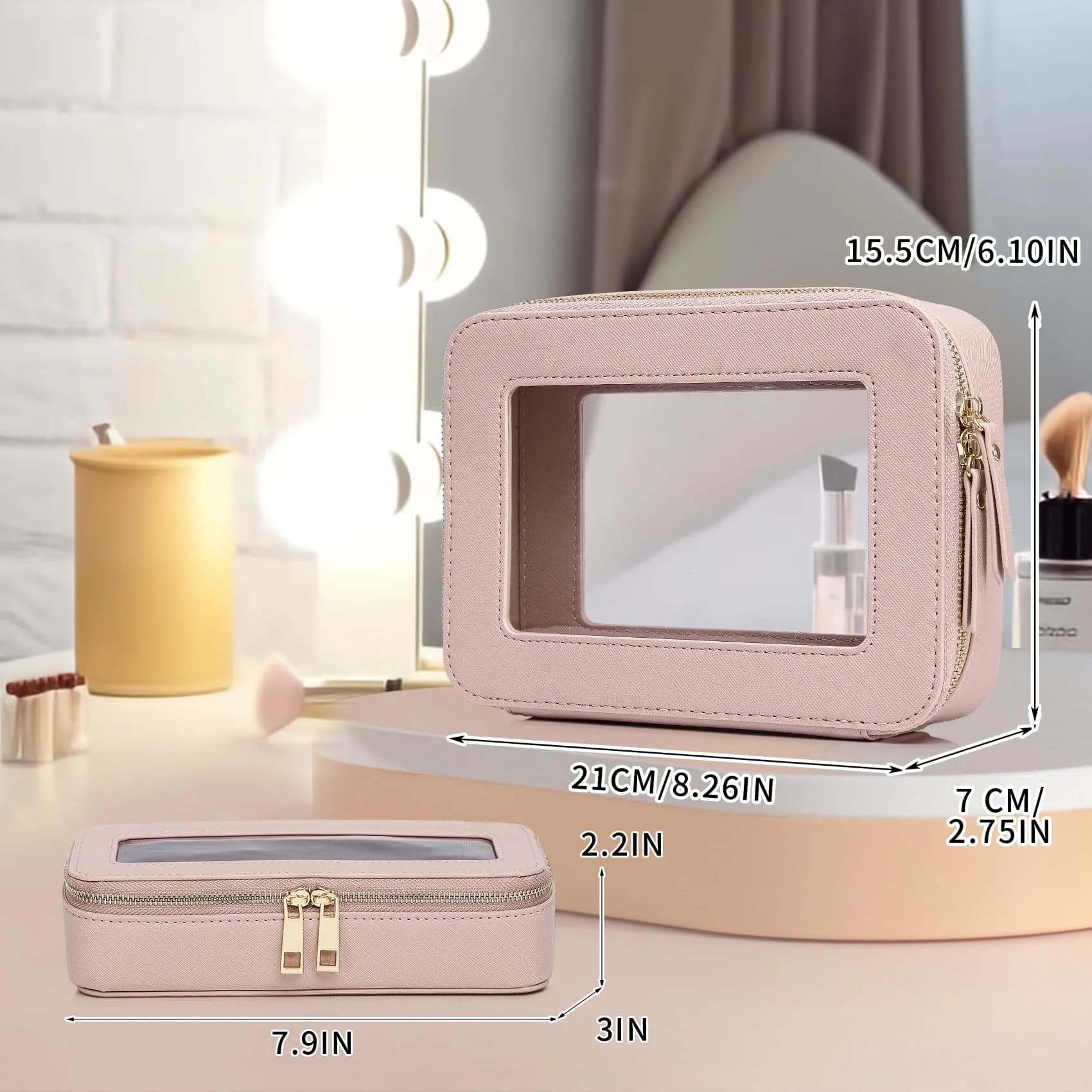 Pinkmik B1/Pink M+SLIM Clear Makeup Bag - Medium Slim TSA Approved Travel Cosmetic Case - view 4
