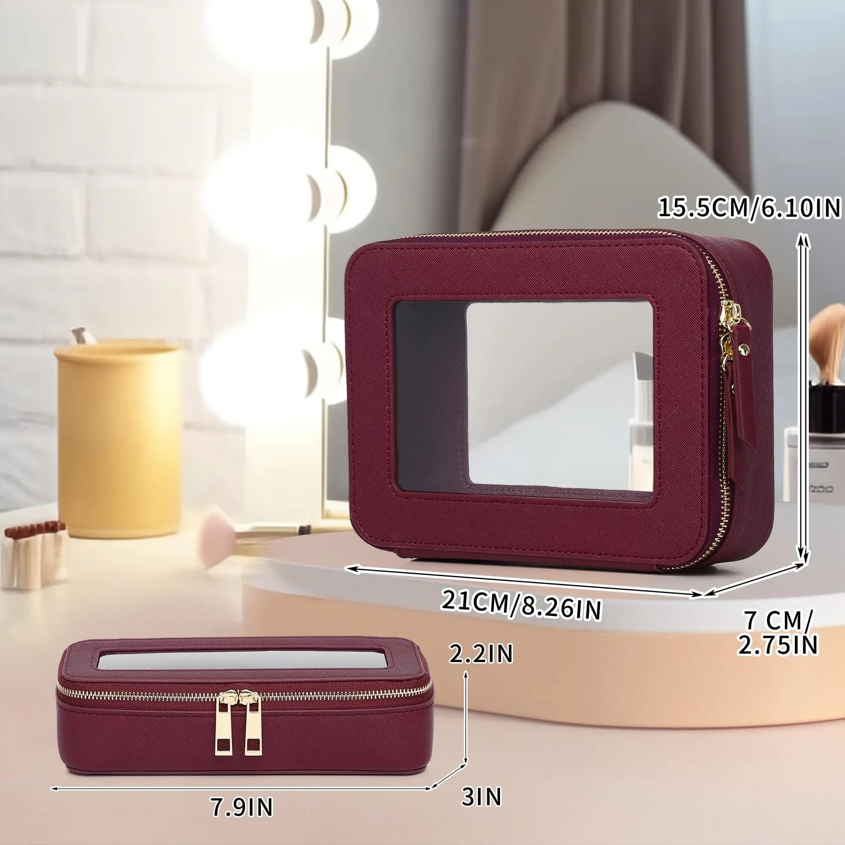 Pinkmik Burgundy M+SLIM Clear Makeup Bag - TSA Approved Travel Cosmetic Case - view 4