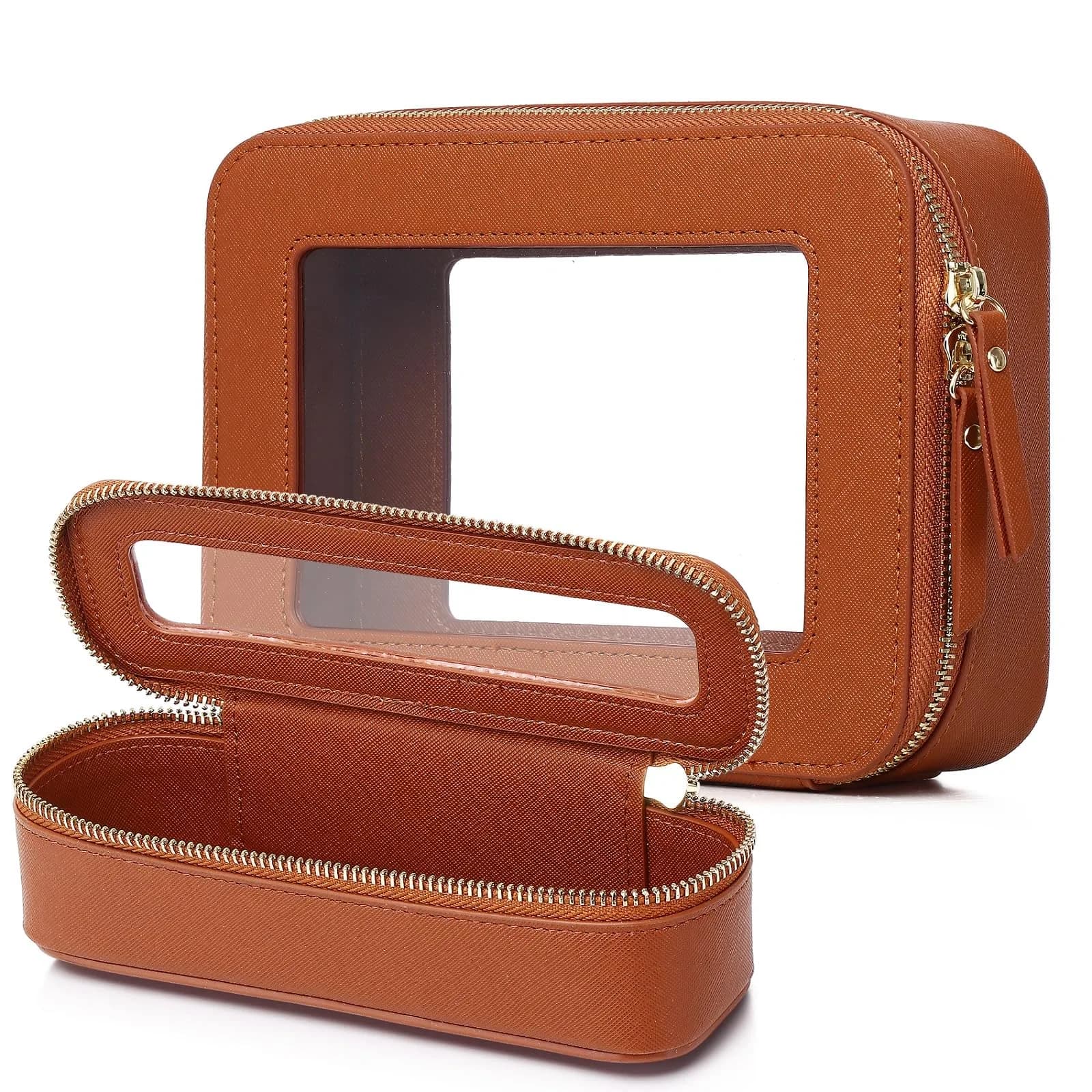 Pinkmik Brown M+SLIM Clear Makeup Bag - TSA Approved Travel Cosmetic Case - main product image