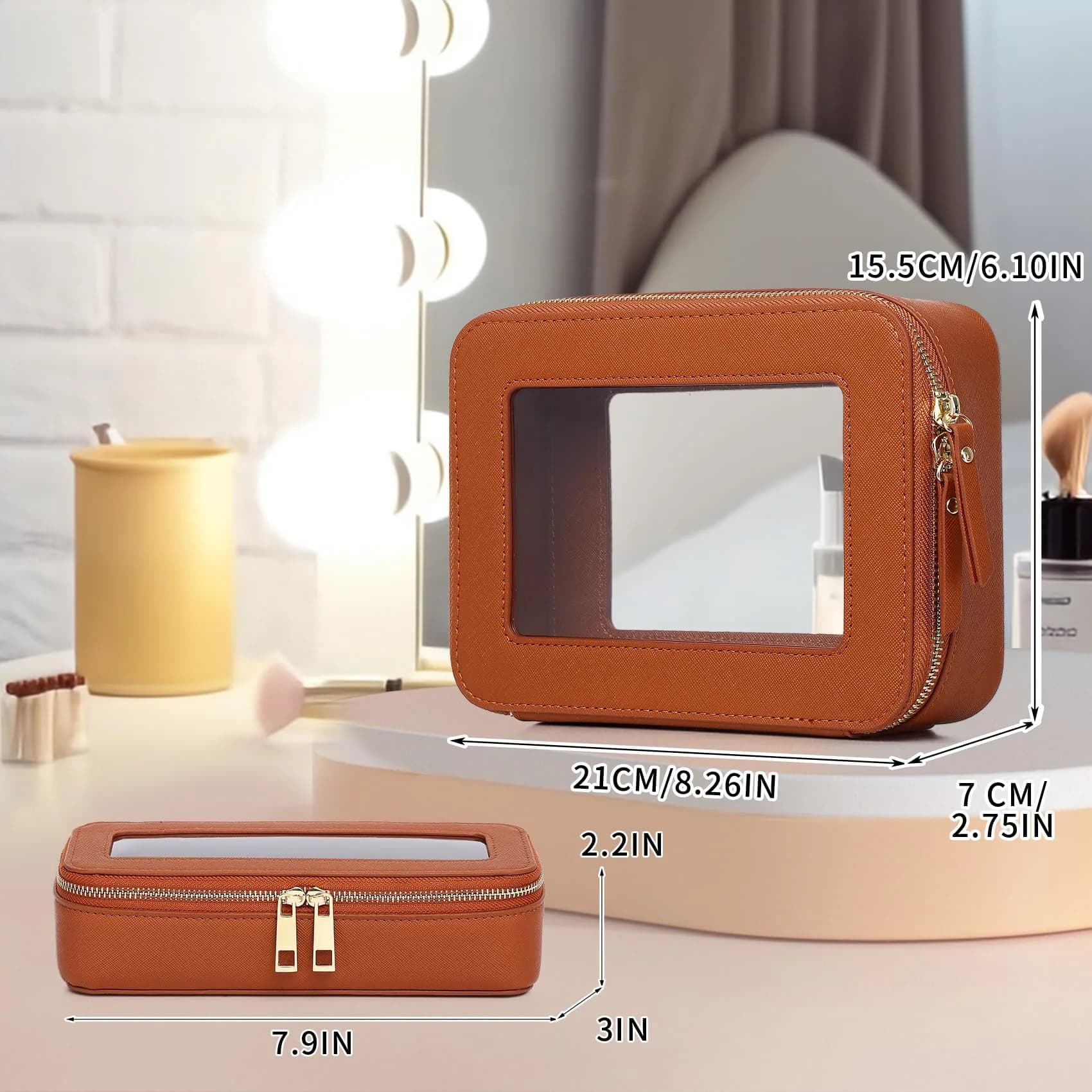 Pinkmik Brown M+SLIM Clear Makeup Bag - TSA Approved Travel Cosmetic Case - view 4