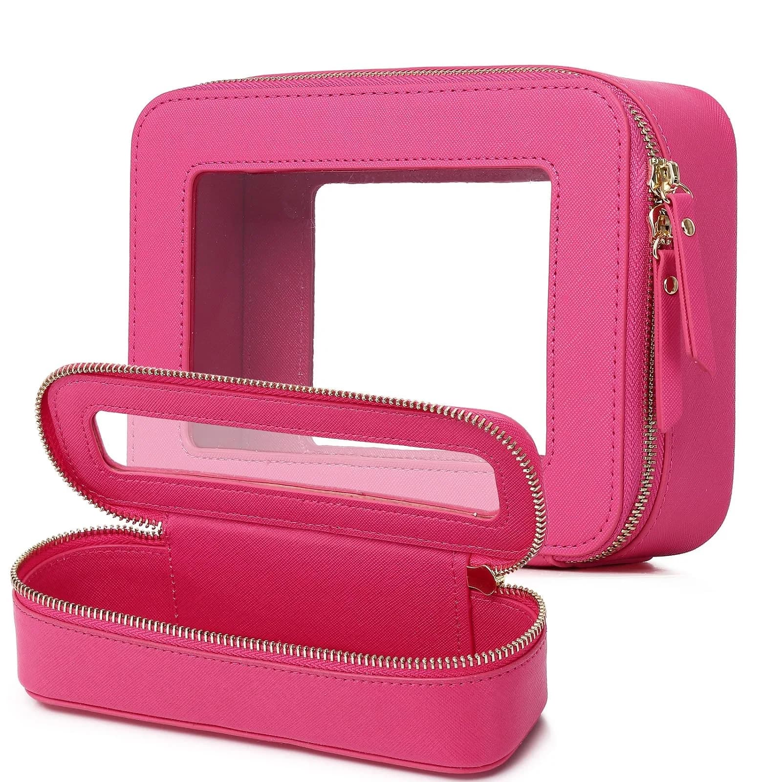 Pinkmik B1/Fuxia M+SLIM Clear Makeup Bag Set - TSA Approved Travel Cosmetic Case - main product image