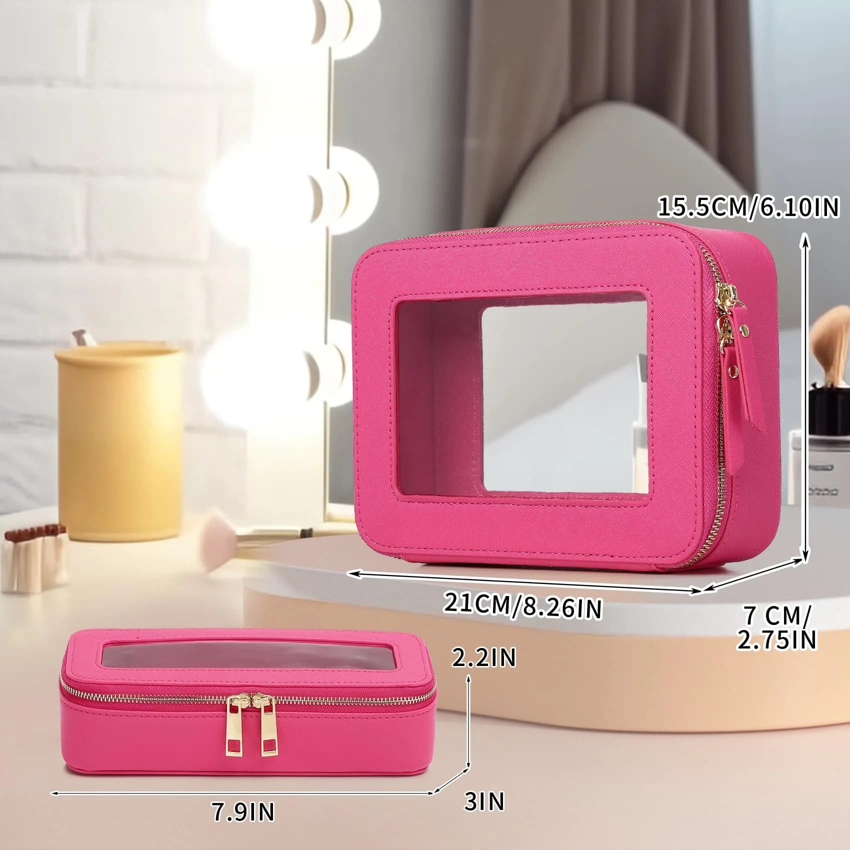 Pinkmik B1/Fuxia M+SLIM Clear Makeup Bag Set - TSA Approved Travel Cosmetic Case - view 4