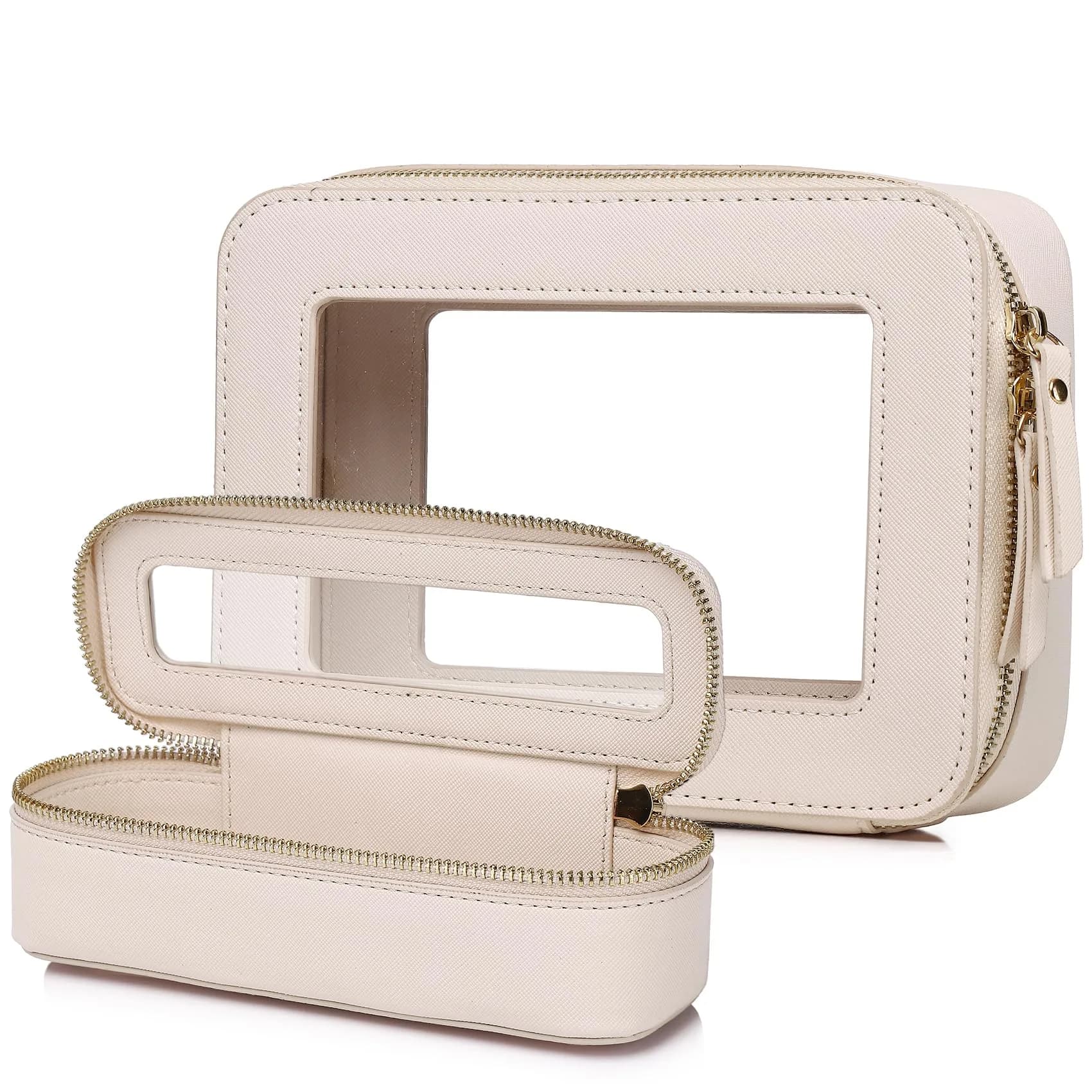Pinkmik Beige M+SLIM Clear Makeup Bag Set | TSA Approved Travel Cosmetic Case - main product image