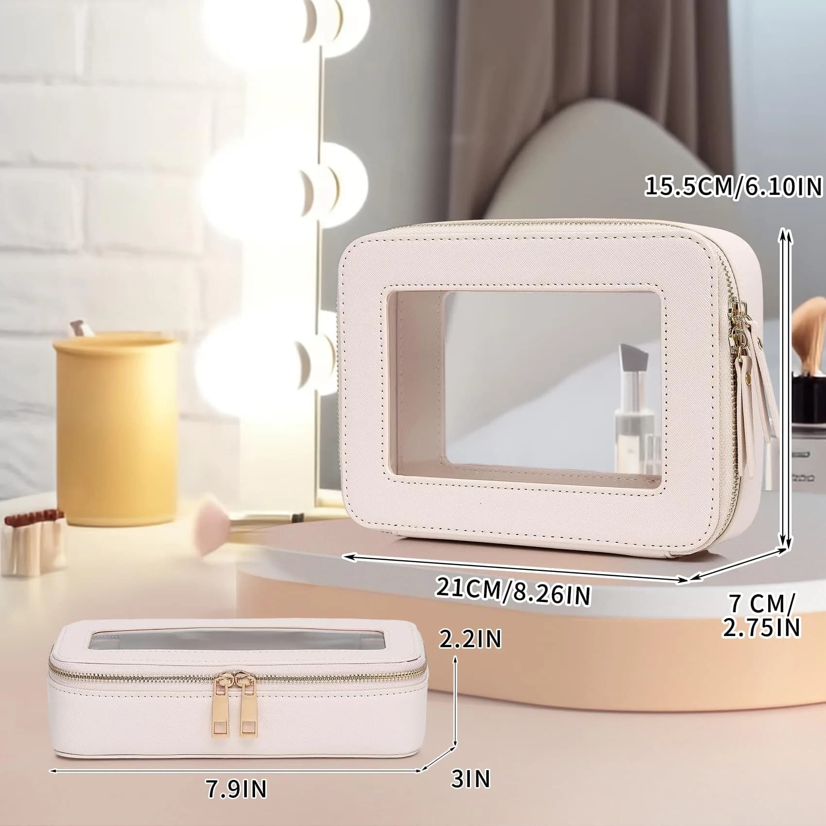 Pinkmik Beige M+SLIM Clear Makeup Bag Set | TSA Approved Travel Cosmetic Case - view 4