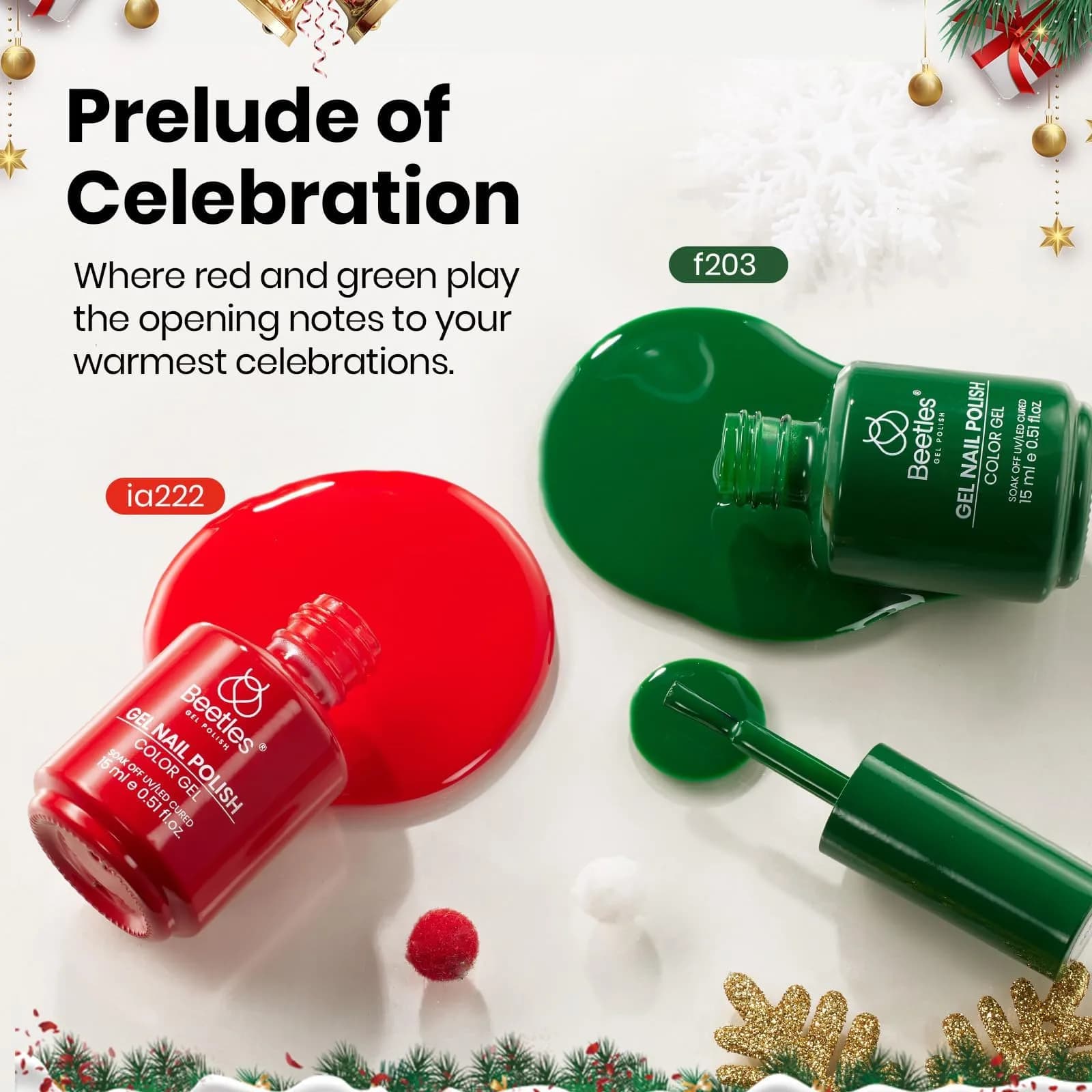 Beetles Gel Polish Red Green Set Prelude of Celebration 15ml (0.51 Fl Oz) | Cruelty-Free, Long-Lasting Gel Nail Polish - view 6