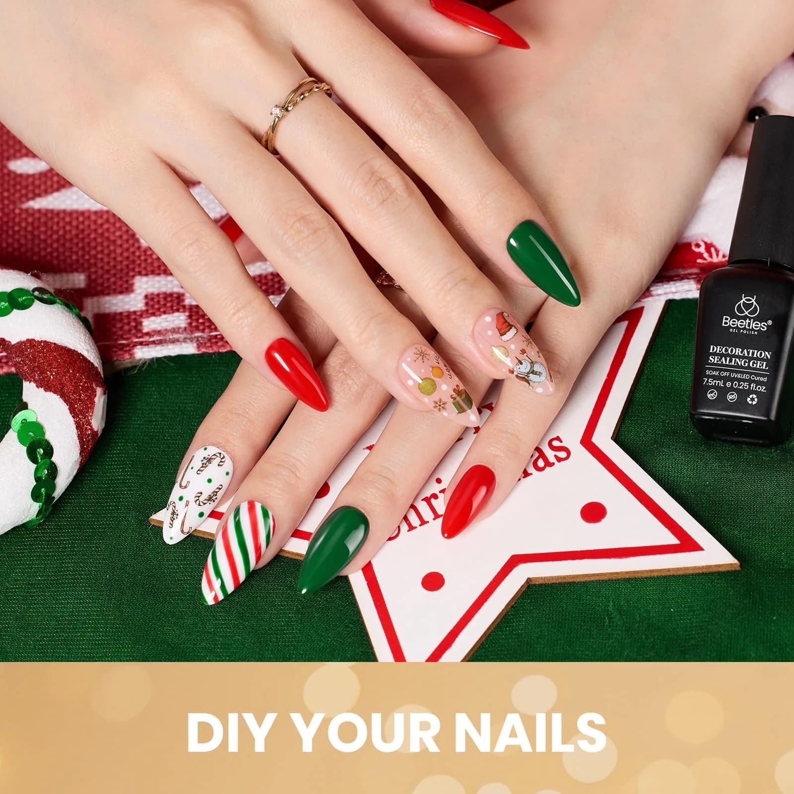 Beetles Gel Polish Red Green Set Prelude of Celebration 15ml (0.51 Fl Oz) | Cruelty-Free, Long-Lasting Gel Nail Polish - view 3
