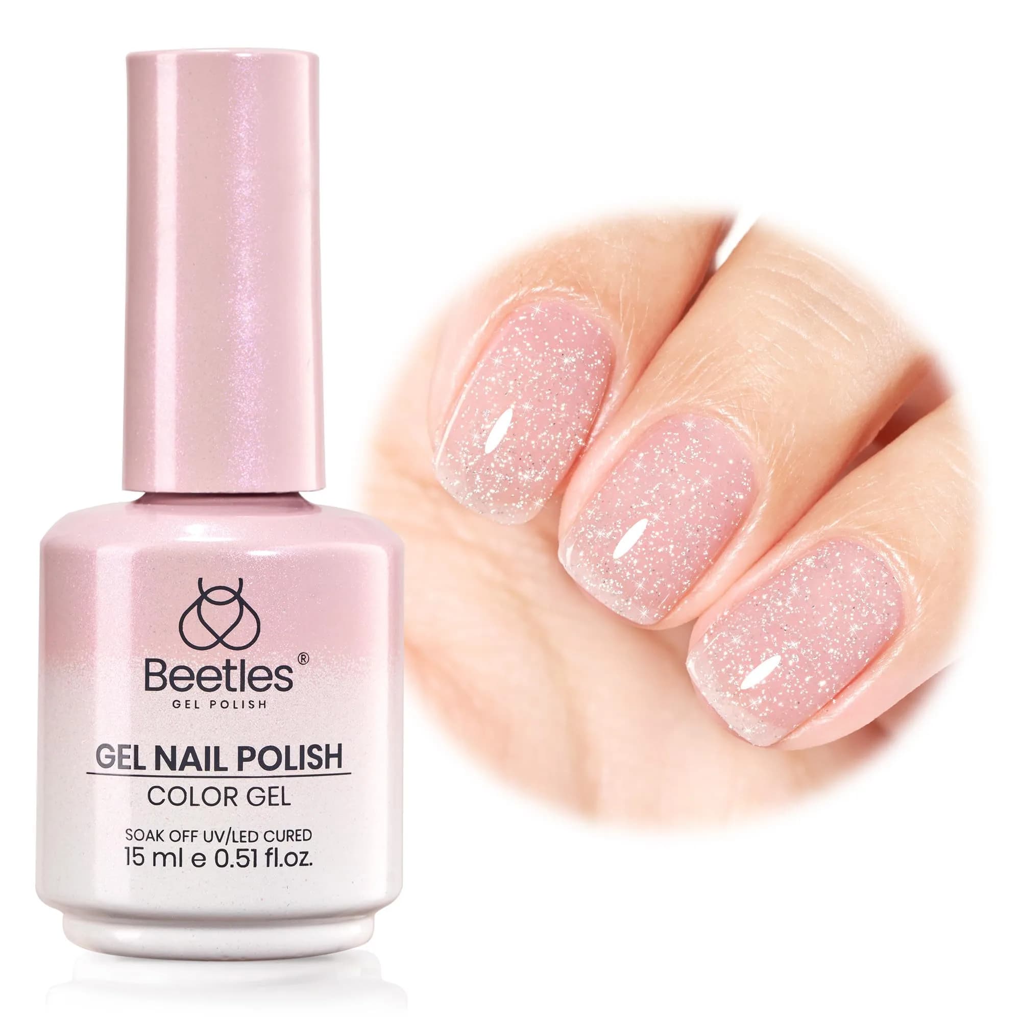 Beetles Nude Gel Nail Polish, Soft Glow Fragments 15ML (0.51 Fl Oz) | Shimmer Pink Jelly Gel - main product image