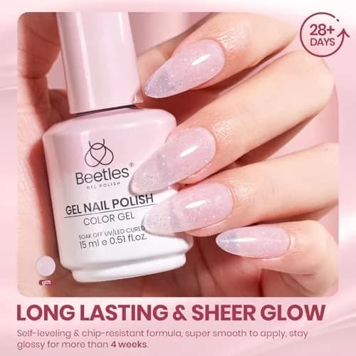 Beetles Nude Gel Nail Polish, Soft Glow Fragments 15ML (0.51 Fl Oz) | Shimmer Pink Jelly Gel thumbnail 4