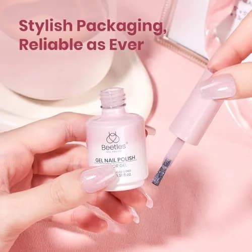 Beetles Nude Gel Nail Polish, Soft Glow Fragments 15ML (0.51 Fl Oz) | Shimmer Pink Jelly Gel thumbnail 5