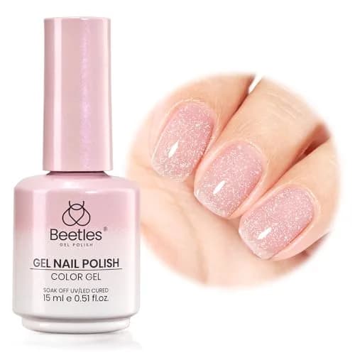 Beetles Nude Gel Nail Polish, Soft Glow Fragments 15ML (0.51 Fl Oz) | Shimmer Pink Jelly Gel thumbnail 1