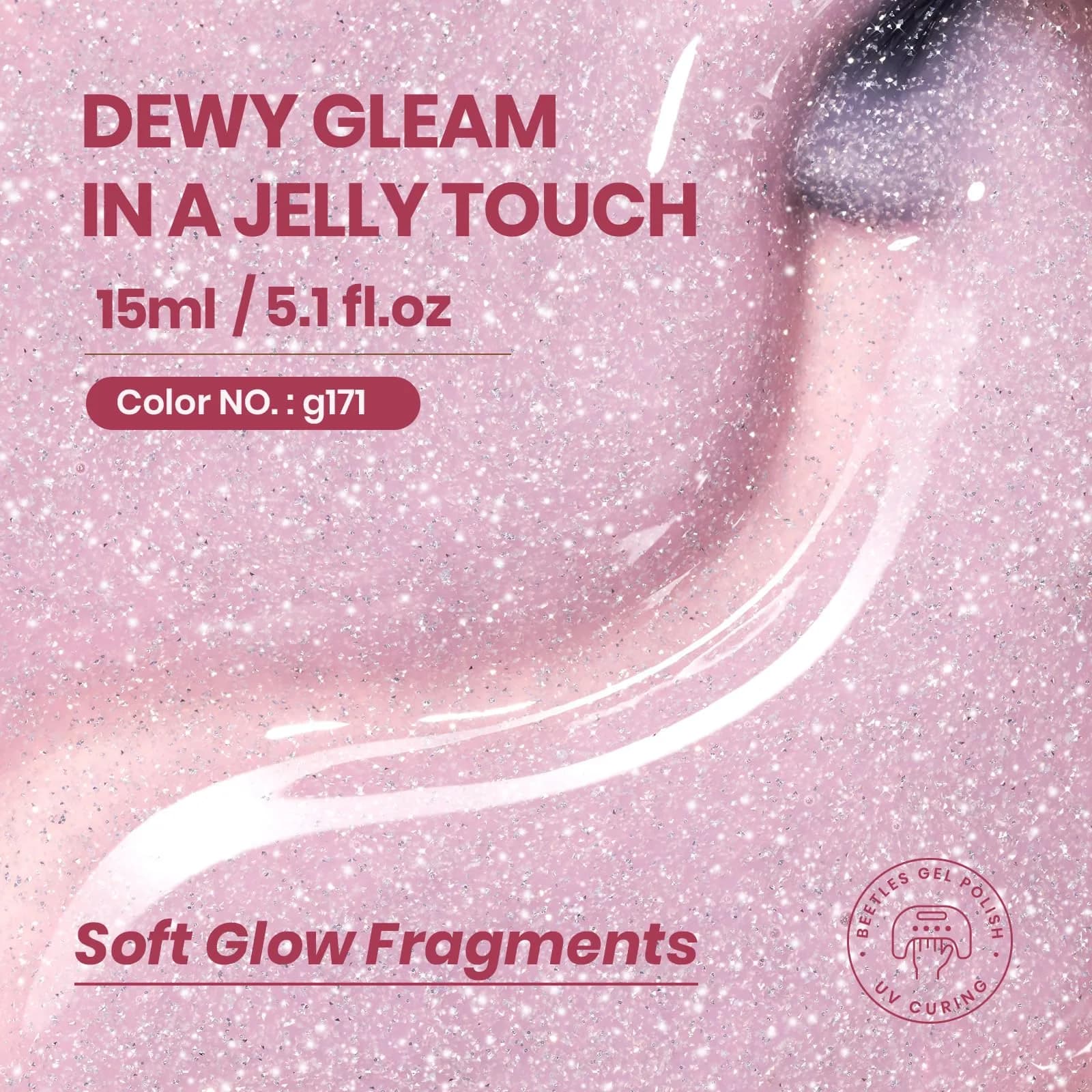 Beetles Nude Gel Nail Polish, Soft Glow Fragments 15ML (0.51 Fl Oz) | Shimmer Pink Jelly Gel - view 2