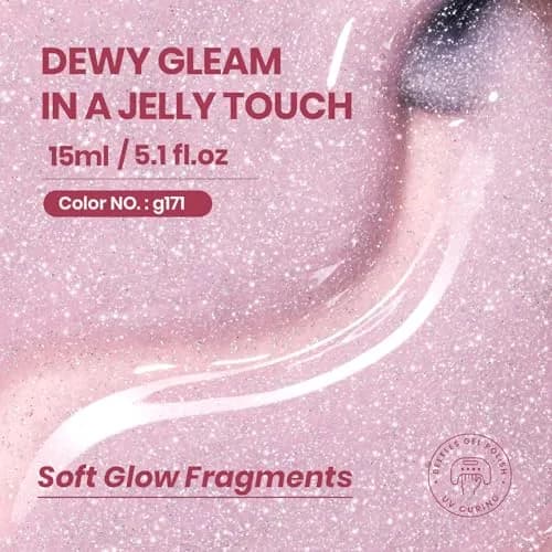 Beetles Nude Gel Nail Polish, Soft Glow Fragments 15ML (0.51 Fl Oz) | Shimmer Pink Jelly Gel thumbnail 2