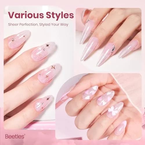 Beetles Nude Gel Nail Polish, Soft Glow Fragments 15ML (0.51 Fl Oz) | Shimmer Pink Jelly Gel thumbnail 3