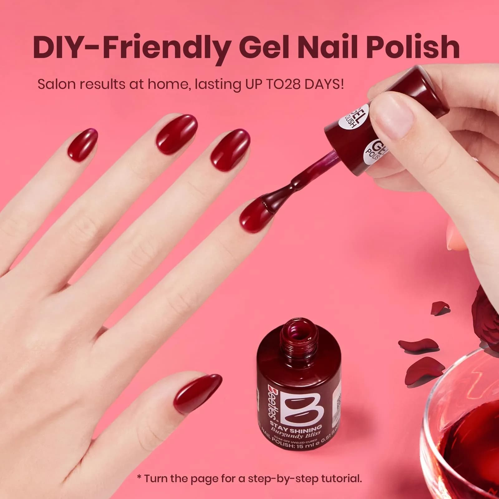 Beetles Gel Polish Burgundy Bliss 15ml (0.51 Fl Oz) | Salon Quality Soak-Off UV/LED Gel Nail Polish - view 5