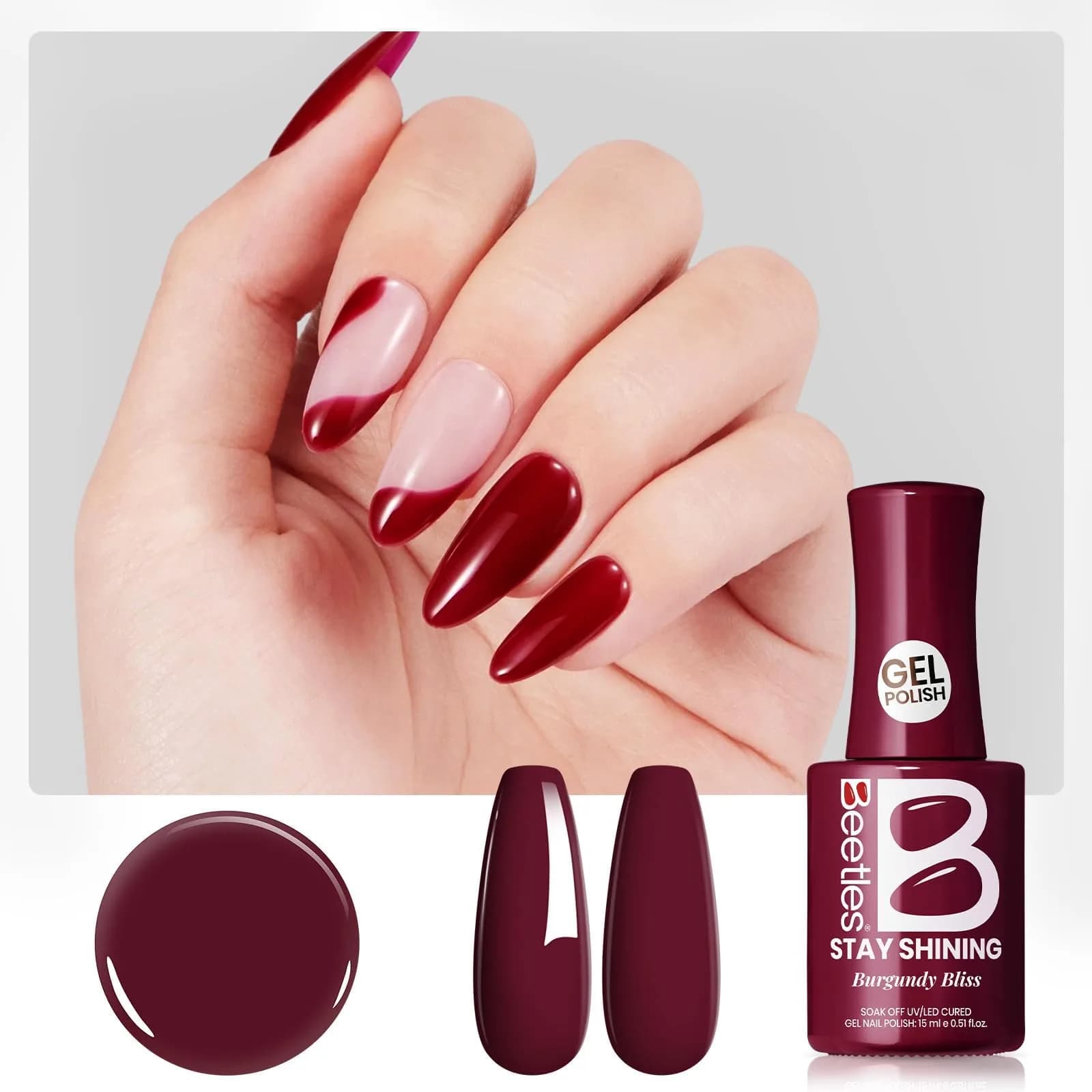 Beetles Gel Polish Burgundy Bliss 15ml (0.51 Fl Oz) | Salon Quality Soak-Off UV/LED Gel Nail Polish - view 8