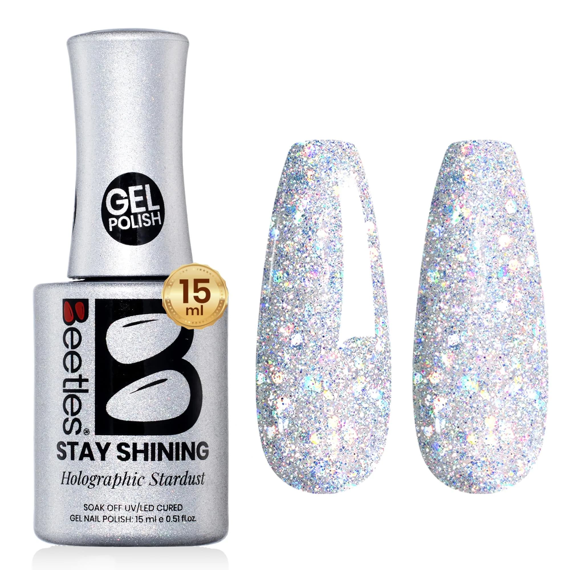 Beetles Glitter Gel Nail Polish, 0.51 fl oz (15ml) Diamond-Shine Holographic Stardust | UV/LED Cure