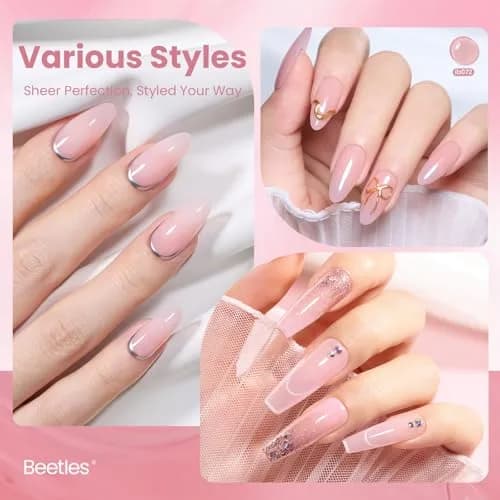 Beetles Gel Nail Polish Bare Petal Nude Jelly 15ml (0.51 Fl Oz) | 10-Free Formula for Long-Lasting Shine thumbnail 4