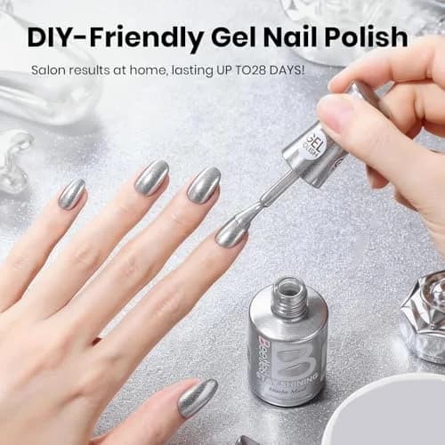 Beetles Pearl Gel Nail Polish 15ml Silver Moonlight | Metallic Frost Finish, Long-Lasting Soak-Off Gel thumbnail 4