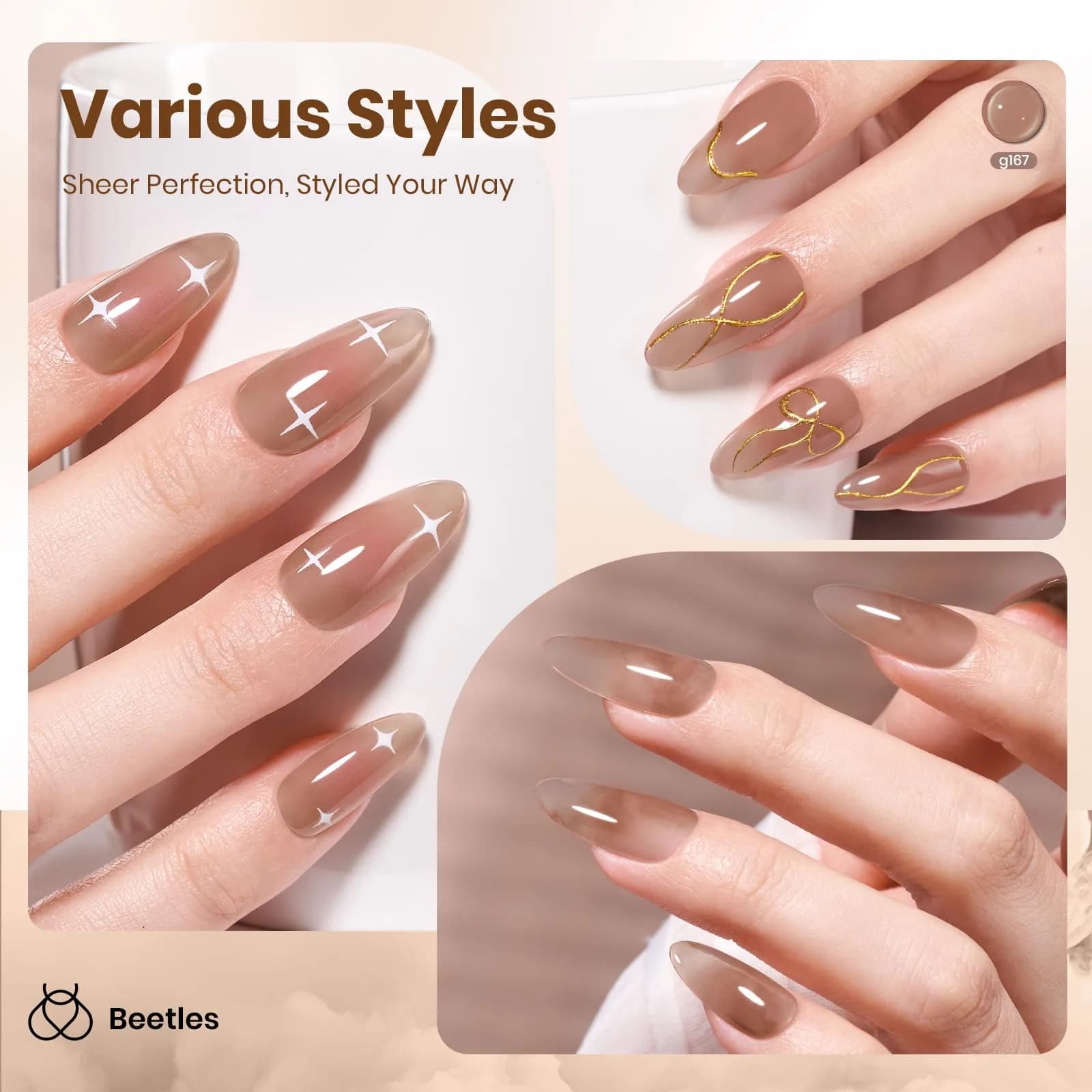 Beetles Gel Nail Polish Natural Nude Jelly Sheer Soft Brew, 15ml (0.5 Fl Oz) | Soak Off UV LED Manicure - view 5