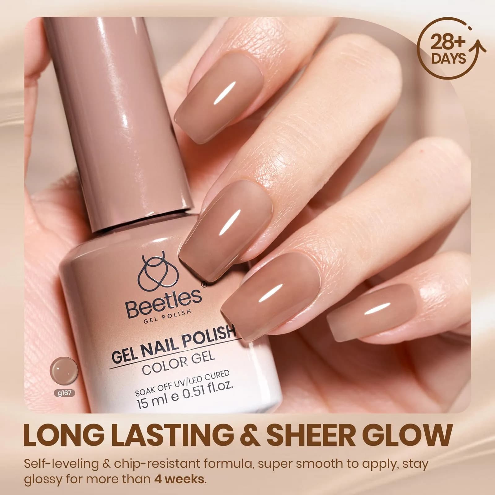 Beetles Gel Nail Polish Natural Nude Jelly Sheer Soft Brew, 15ml (0.5 Fl Oz) | Soak Off UV LED Manicure - view 6