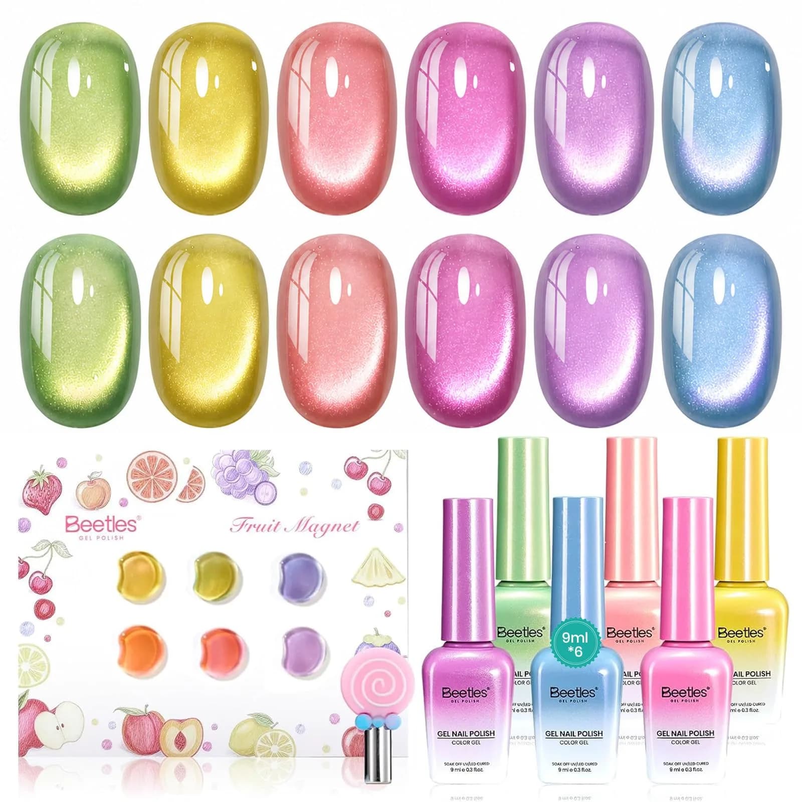 beetles Gel Polish Fruit Magnet Cat Eye Set 6 Colors | Long-Lasting Glossy UV/LED Cure