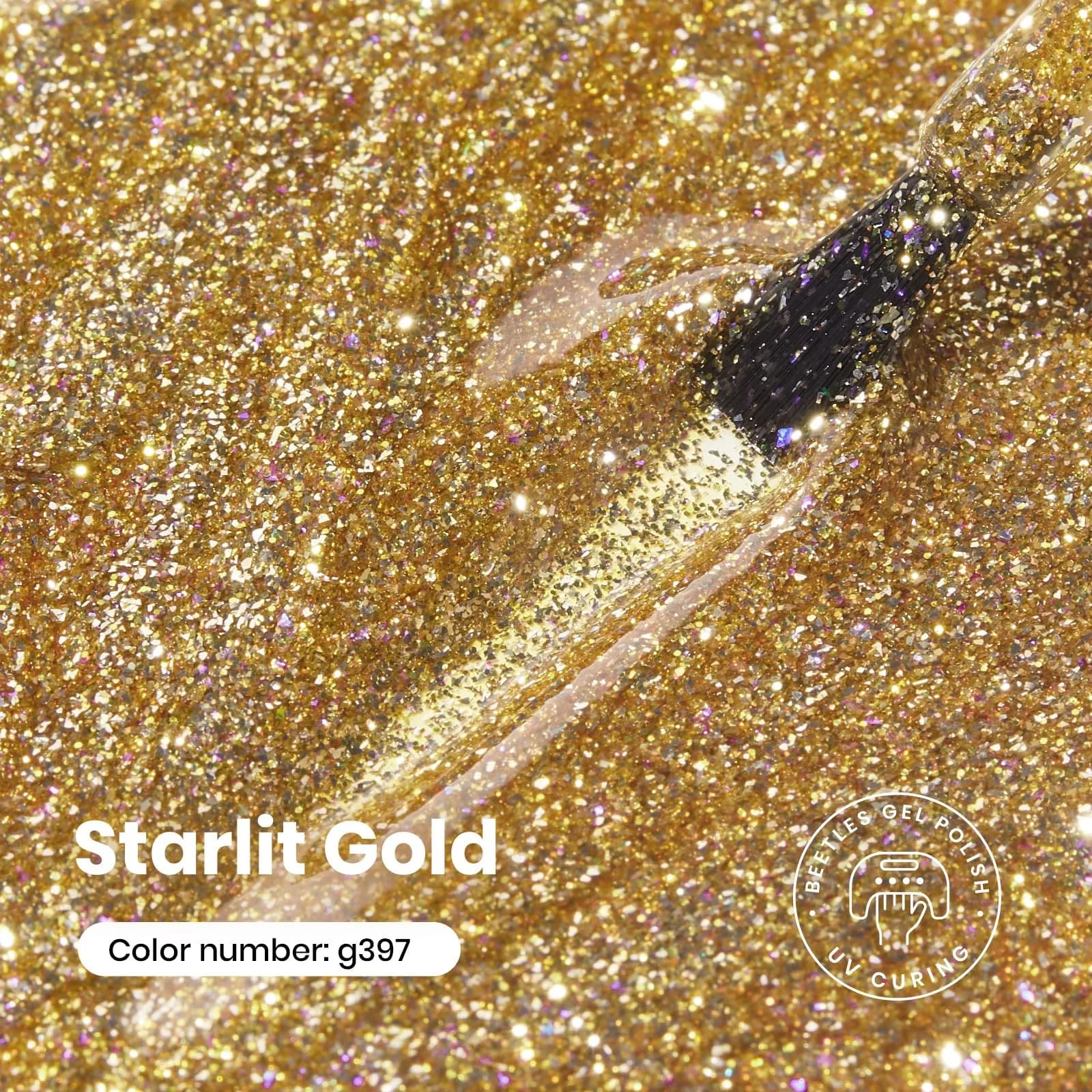 Beetles Gold Gel Nail Polish Sparkling Glitter Reflective Purple 15ml | Starlit Gold Glitter Gel Polish - view 2