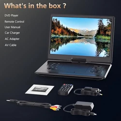 PJGCWB 17.9" Portable DVD Player with 15.6" Swivel HD Screen & 5-Hour Battery | Car DVD Player for Kids with Dual Speakers & Remote thumbnail 6