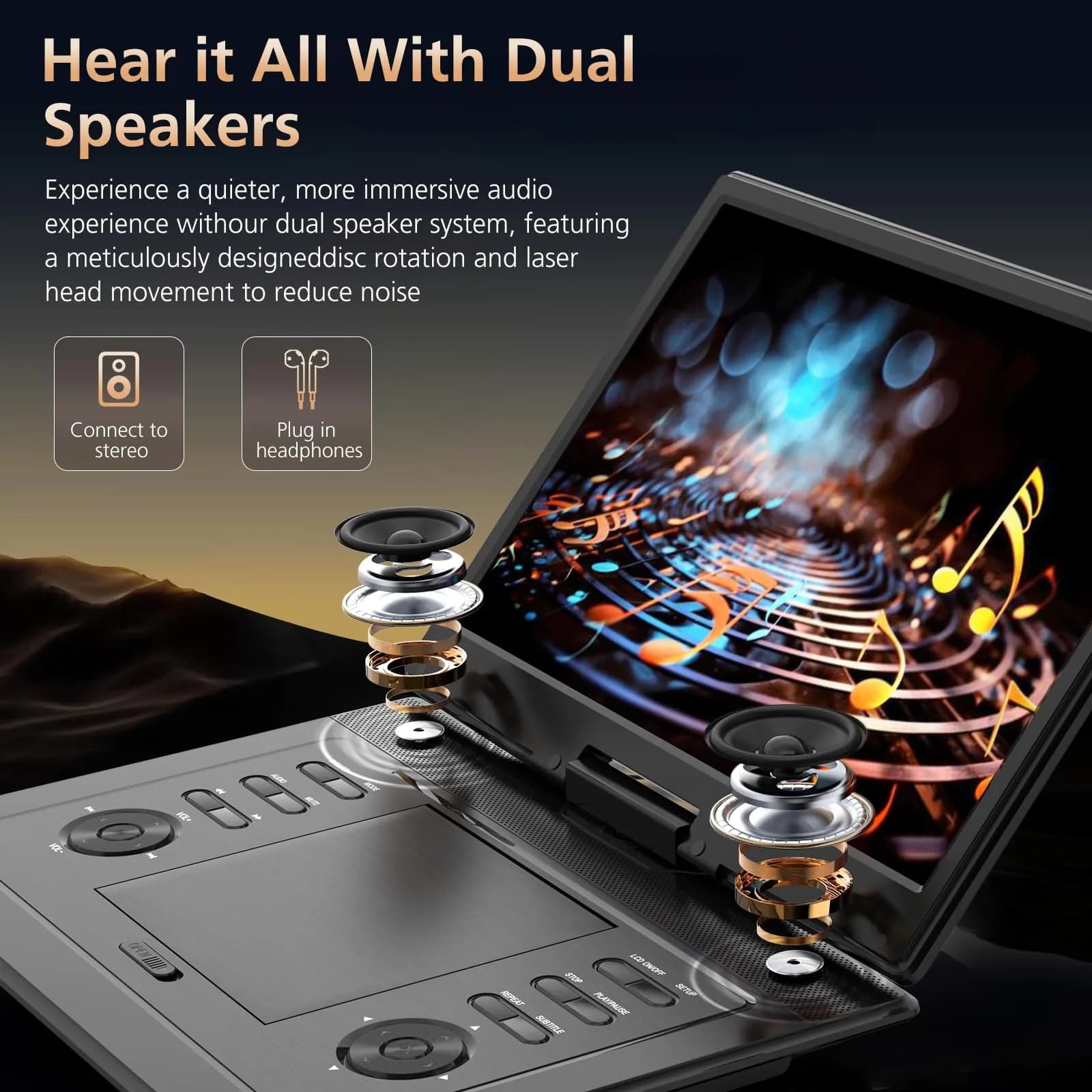 PJGCWB 17.9" Portable DVD Player with 15.6" Swivel HD Screen & 5-Hour Battery | Car DVD Player for Kids with Dual Speakers & Remote - view 2
