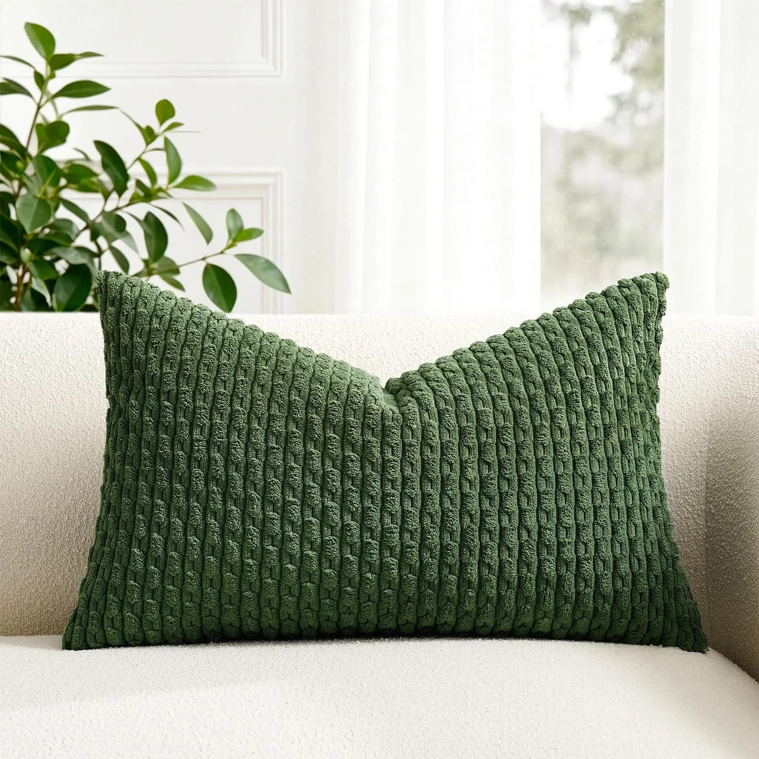 K KEVIN TEXTILE Soft Corduroy Lumbar Pillow Cover 14x24 inches (35x60 cm) | Boho Stripe Decorative Accent