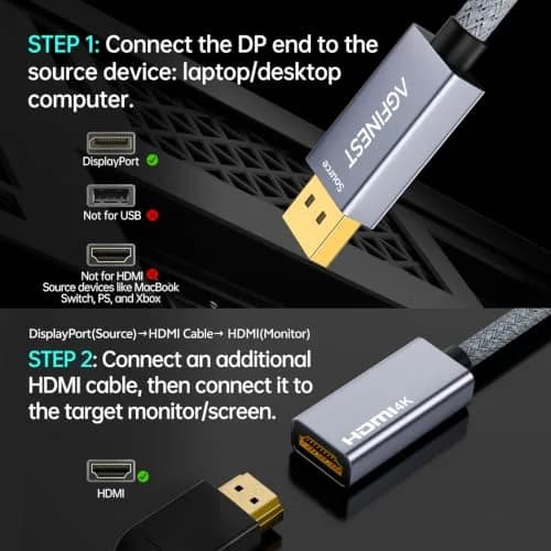 AGFINEST Active DisplayPort to HDMI Adapter 4K@60Hz (15.6 cm) | Stable Signal Conversion for PC, Laptop, Monitor, TV thumbnail 5