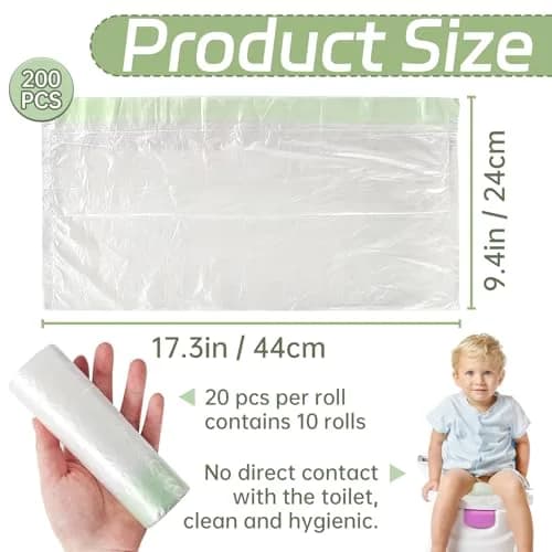 Panxxsen Portable Potty Chair Liners 200 Pack | Hygienic Travel Toilet Bags for Kids & Pets thumbnail 2