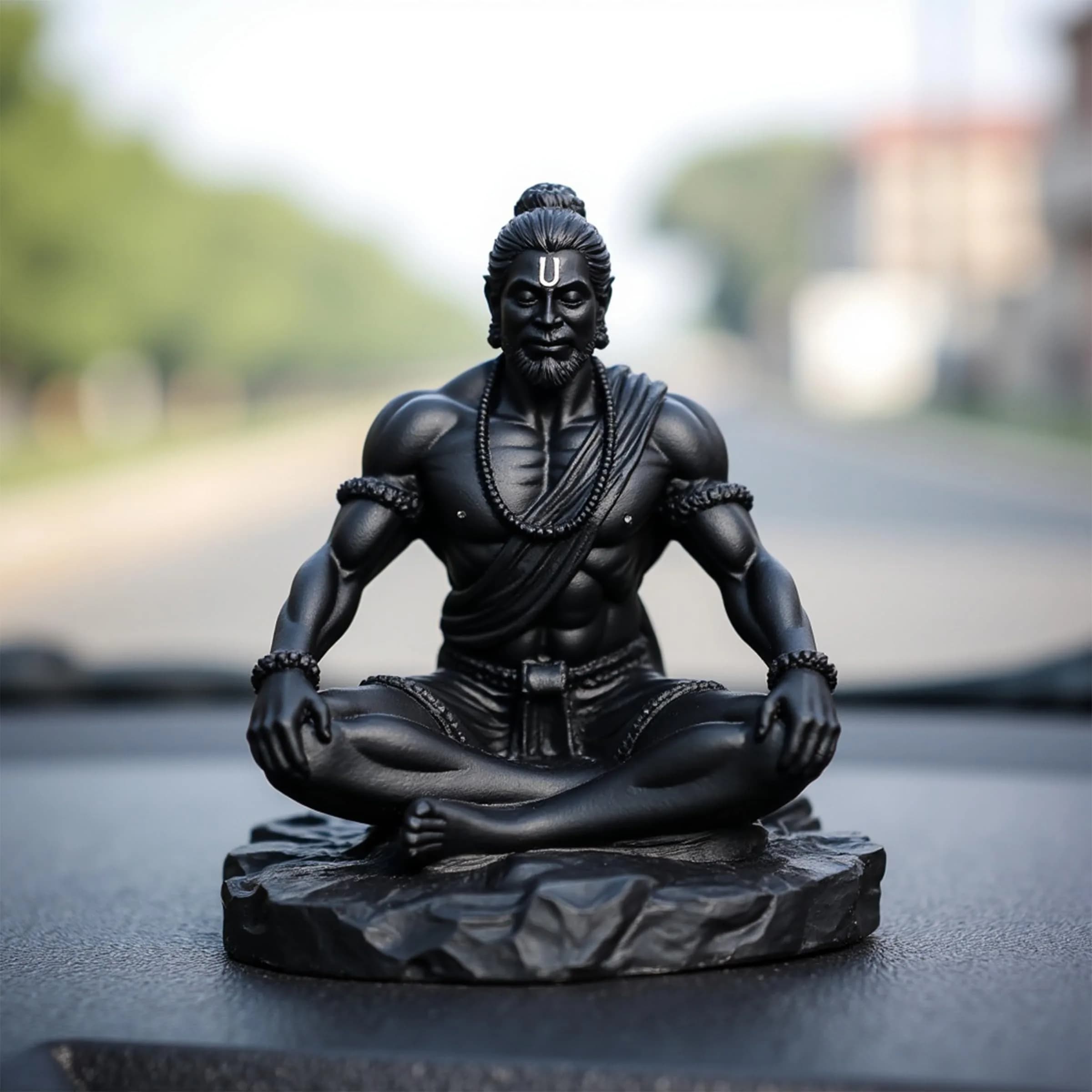 UNOVATE Lord Hanuman Idol for Car Dashboard, Home, Office Desk – Peace & Prosperity, Black Matte Finish — Meditating Hanuman Black