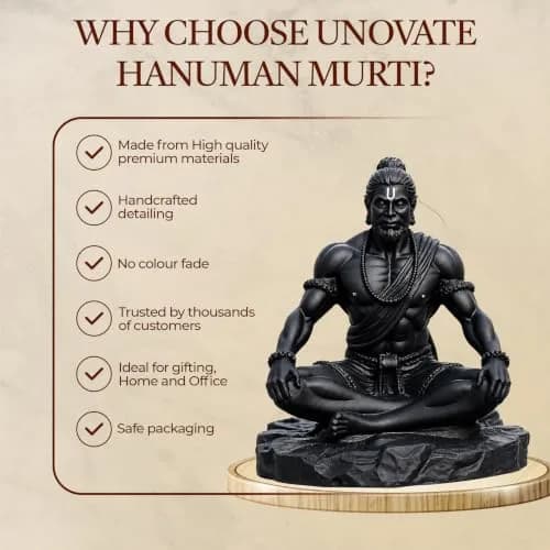 UNOVATE Lord Hanuman Idol for Car Dashboard, Home, Office Desk – Peace & Prosperity, Black Matte Finish thumbnail 9